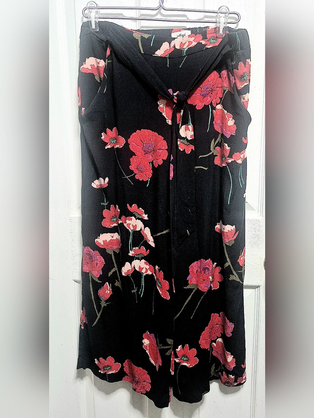 Wilfred Floral Faun Wide-Leg, Cropped Pants. Pockets, Tie At Waist. Size L.